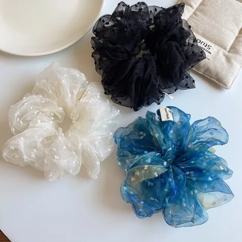 Oversized Organza Punktmuster Haargummi Elegante Netzgewebe Haarbänder Für Damen Pferdeschwanz Halter Französisch Stil Haarschmuck