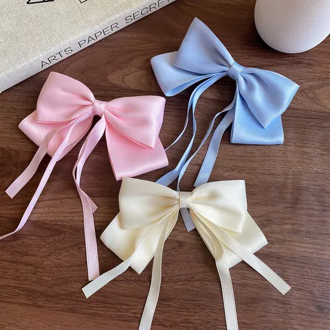 Large Satin Bow Hair Clip With Long Streamers For Women Girls Elegant Princess Style Sweet Ribbon Spring Clip Headpiece Accessory