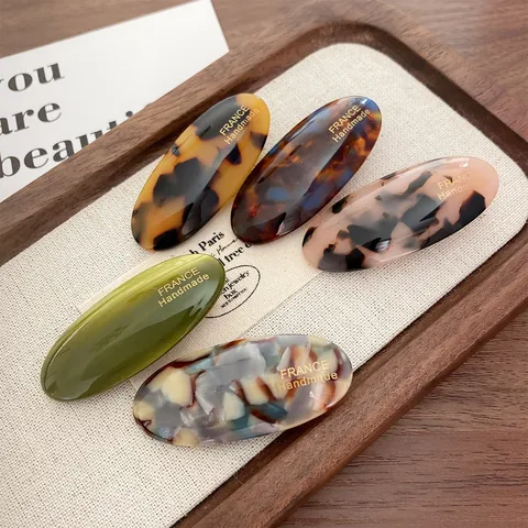 French Retro Acetate Oval Hair Clip Elegant Handmade Gold Lettering Duckbill Side Clip For Women Girls Hair Accessories