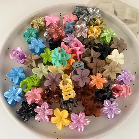 Mini Flower Hair Claw Clips For Women Cute Multicolor Matte Plastic Small Hair Clamps Sweet Floral Hair Accessories Girls