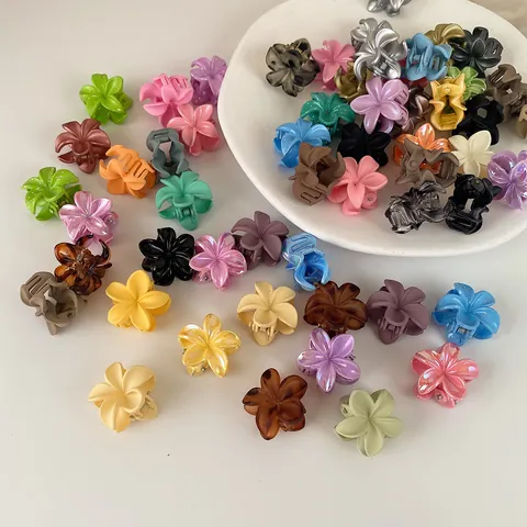 Mini Flower Hair Claw Clips For Women Cute Multicolor Matte Plastic Small Hair Clamps Sweet Floral Hair Accessories Girls