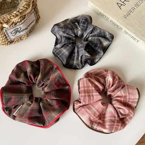 Preppy Style Retro Plaid Fabric Scrunchies Sweet Elastic Hair Ties Ponytail Holder Women Girls Hair Accessories