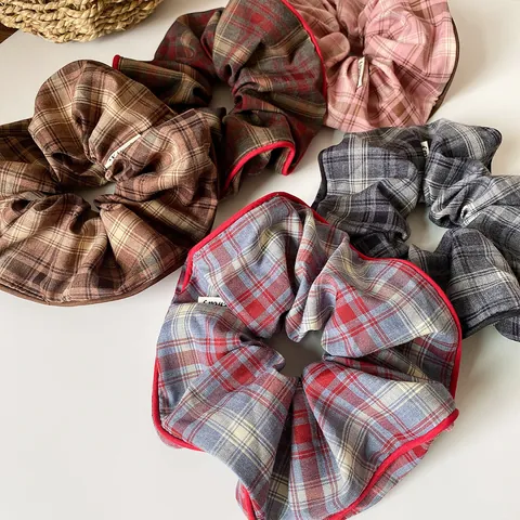 Preppy Style Retro Plaid Fabric Scrunchies Sweet Elastic Hair Ties Ponytail Holder Women Girls Hair Accessories