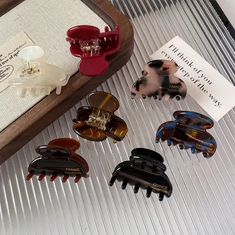 Französische Acetat Kleine Haarklammer Leopardenmuster Marmor Pony-Clip Handgefertigte Vintage Haar-Accessoires Für Damen Styling-Tool