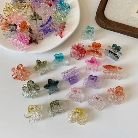 Mini Resin Haarklammern Für Mädchen Transparent Verlauf Candy Farbe Kleine Haarspangen Blume Stern Schmetterling Form Süß Haarschmuck