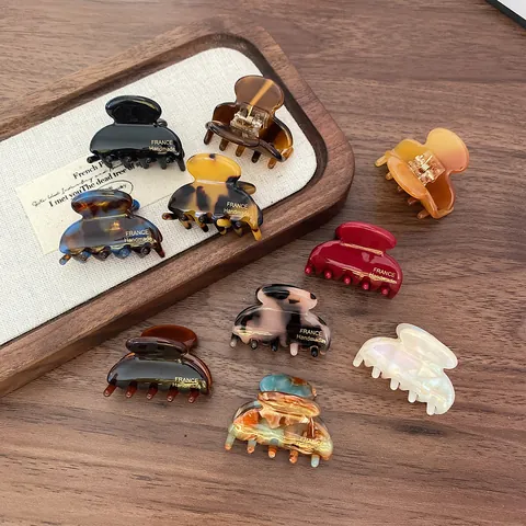 Französische Acetat Kleine Haarklammer Leopardenmuster Marmor Pony-Clip Handgefertigte Vintage Haar-Accessoires Für Damen Styling-Tool