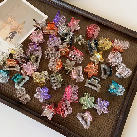 Mini Resin Haarklammern Für Mädchen Transparent Verlauf Candy Farbe Kleine Haarspangen Blume Stern Schmetterling Form Süß Haarschmuck
