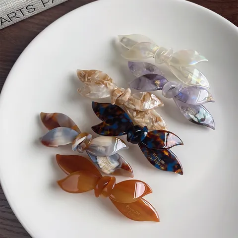 French Style Acetate Bow Hair Clip Sweet Elegant Tortoise Shell Marble Pattern Spring Clip For Women Durable Daily Headwear Jewelry