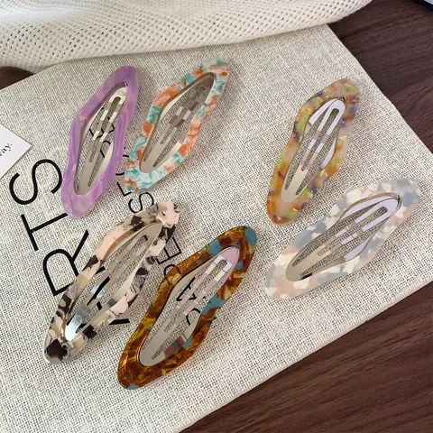 Women Girls Cute Cloud Shape Acetate Snap Clips Handmade Marble Tortoiseshell Hair Barrette Side Fringe Hair Accessories