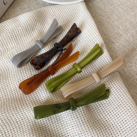 Französischer Stil Acetat Schleife Haarklammer Minimalistisch Marmor Schildpatt Federclip Pferdeschwanz Seitenhaarspange Damen Kopfschmuck