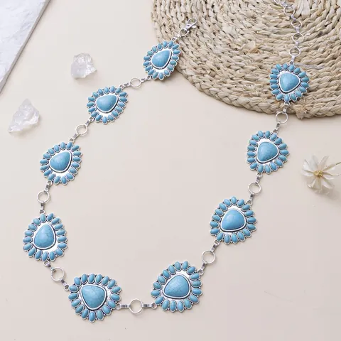 Cintura a Catena in Vita in Metallo Turchese Bohemian Vintage Per Donna Pendente a Forma di Cuore Fiore Gioielli Catena Corpo Stile Etnico