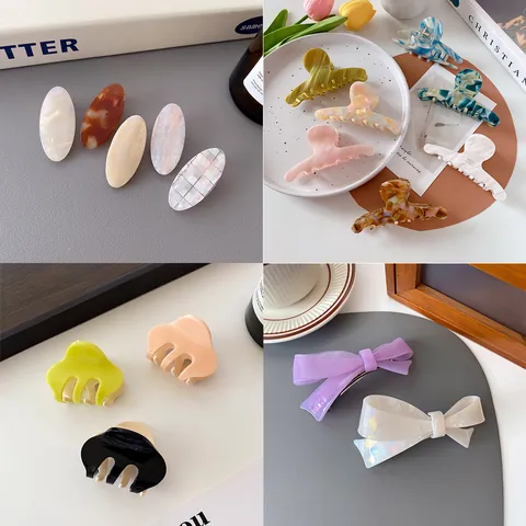 Vintage Acetate Bow Hair Claw Clip For Women Simple Elegant Marble Pattern Shark Clip Small Hair Grip Accessories