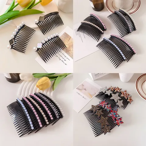 Korean Style Hair Comb With Faux Artificial Pearls Rhinestone Stars Elegant Hair Accessories For Women Girls Daily Party Hair Clip