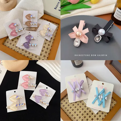 Elegant Bowknot Hair Clips Set With Imitation Pearls And Rhinestones Sweet Heart Floral Hairpins For Girls Women Hair Accessories