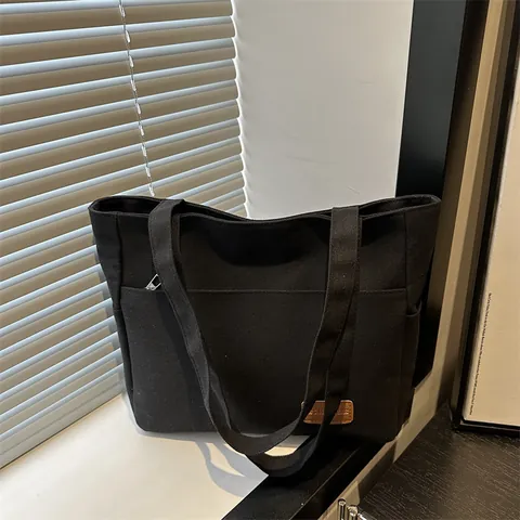 Bolso Tote de Lona de Gran Capacidad para Mujer Vintage Minimalista Color Sólido Bolso de Hombro para Viaje Diario Compras Casual