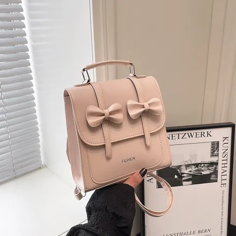 Korean Style Sweet Bow Women Backpack Trendy PU Leather Handbag For Commuting Daily Mini Fashion Bag 2025 Summer