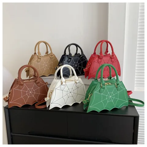 Sac Cabas Nouveauté Forme de Chauve-souris Style Gothique Punk pour Femme Cuir PU Broderie Toile Araignée Sac Bandoulière