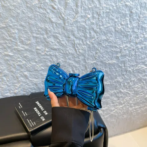 Women Mini Bow Shoulder Bag Acrylic Mirror Surface Hard Shell Evening Clutch Bag With Metal Chain Strap For Party
