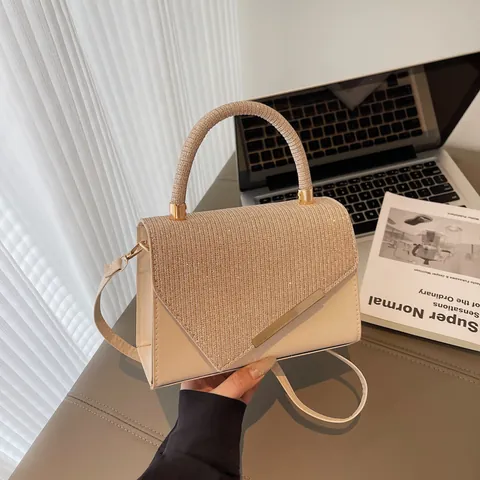 Sac Bandoulière Femme Design de Niche en Cuir PU avec Rabat à Paillettes Petit Sac Carré Sac à Main pour Fête