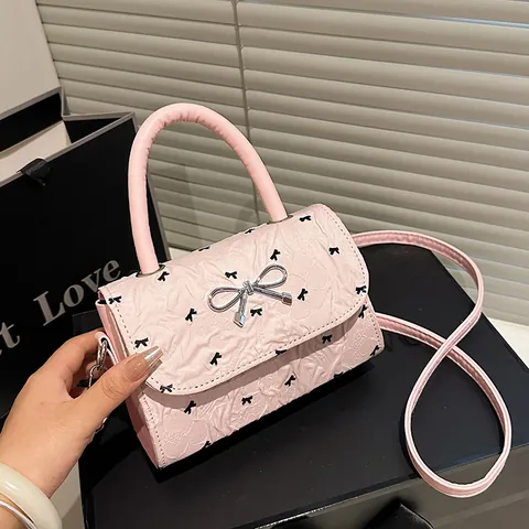 Damen Mode Plissee Handtasche Schleifen Druck Umhängetasche Mit Metallschnalle Vielseitige Schultertasche Für Alltag Party