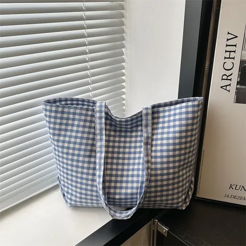 Damen Große Kapazität Segeltuch Tote Bag Gingham Karomuster Casual Schultertasche Urban Einfach Mode Alltag Pendeltasche