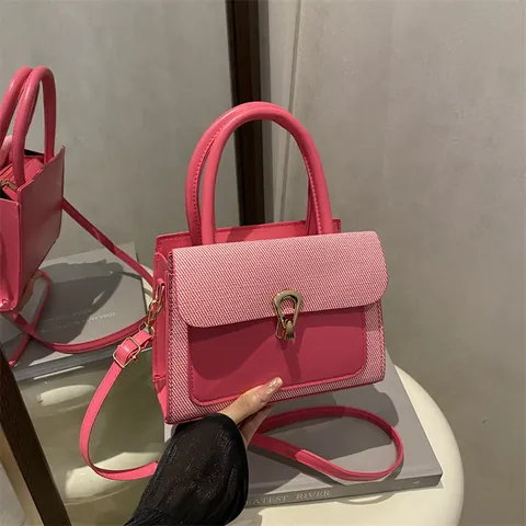 Women Patchwork Crossbody Bag Synthetic Leather Fabric Top Handle Handbag With Metal Lock Square Small Shoulder Bag Daily