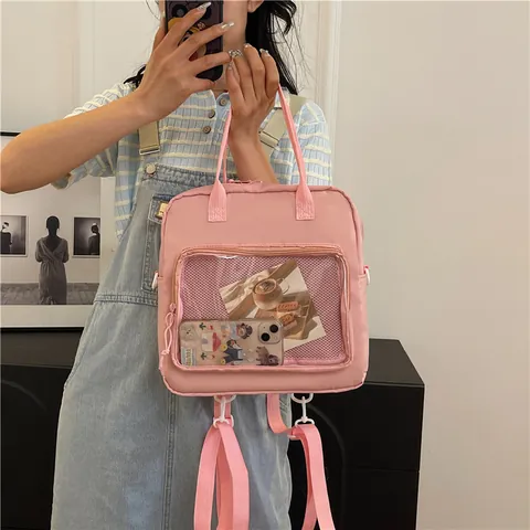 Dames Mode Nylon Rugzak Transparant Ita Bag Casual Japanse Stijl Student Schoudertas Grote Capaciteit Handtas Dagelijks