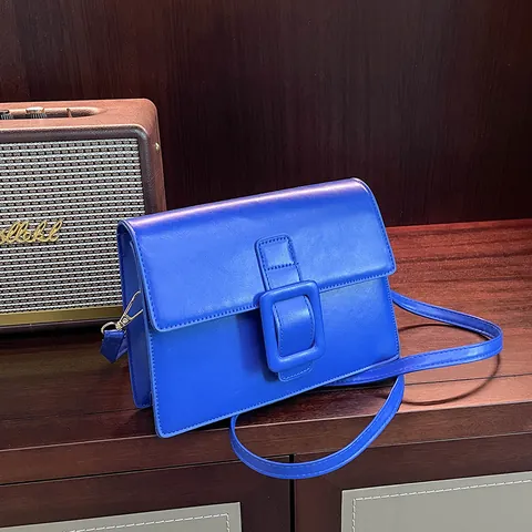 Women Fashion PU Leather Small Square Crossbody Bag Minimalist Large Buckle Shoulder Bag Solid Color Commuter Handbag