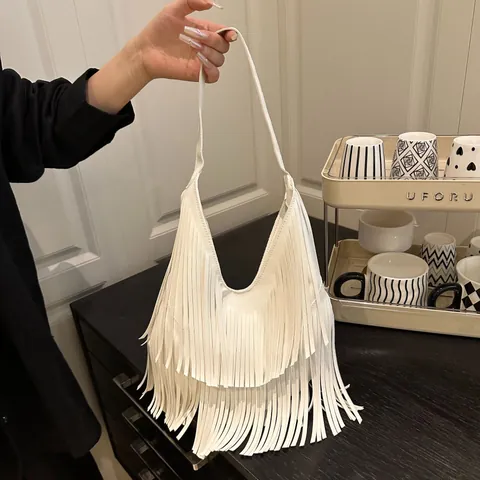 Fashion Tassel Shoulder Bag For Women Oxford Cloth Hobo Bag Fringe Tote Casual Handbag Urban Minimalist Shopping Bag