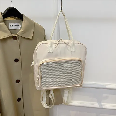 Zaino Donna Multifunzione in Nylon Ita Bag Con Finestra in Rete Trasparente Borsa a Tracolla Per Scuola Uso Quotidiano Casual