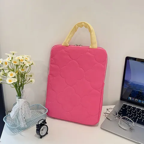 Funda para Portátil Acolchada de Flores Estilo Coreano Mango en Contraste Bolsa Protectora para Ordenador Tableta Mujer Bolso