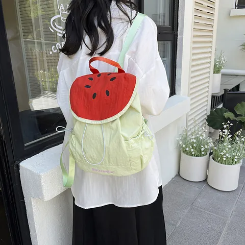 Cute Kids Fruit Pattern Canvas Backpack For Girls Dopamine Summer Style Children Kindergarten Schoolbag Light Drawstring Travel Bag