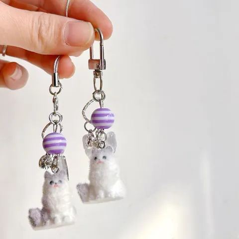 Handgefertigter Niedlicher Plüsch Katze Tier Schlüsselanhänger Für Mädchen Tasche Handy Anhänger Perlen Bogen Schlüsselring Geschenk