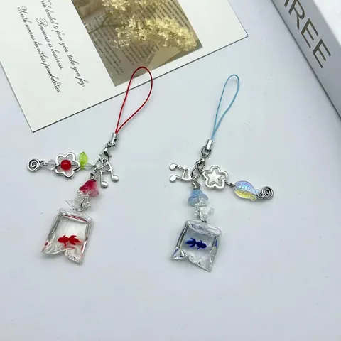 Catena per Telefono Creativa con Pesce Rosso in Sacchetto di Resina Ciondolo per Borsa con Stella Nota Musicale Fiore Accessori Donna