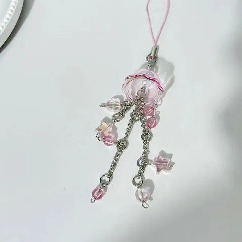 Y2K Jellyfish Tassel Bag Charm Beaded Heart Star Pendant Keychain For Phone Earphone Case Cute Girly Accessories For Women