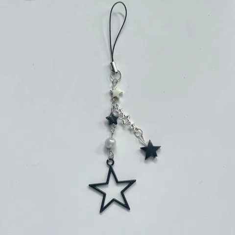 Zoete Coole Zwarte Ster Telefoonketting Y2K Stijl Tas Hanger Legering Holle Ster Parel Decor Mobiele Riem Dames