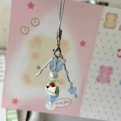 Handmade Beaded Phone Charm Cute Soda Cup Cat Bear Pendant For Bag Keychain Backpack Decoration Girls Women Gift