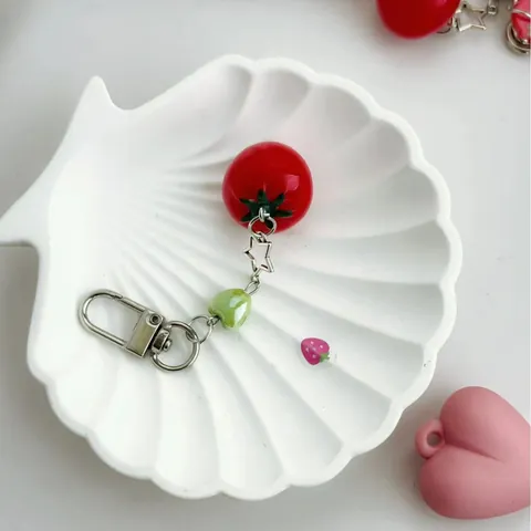 Frische Tomaten Handykette Süßer Harz Frucht Schlüsselanhänger Mit Herzperle Metall Stern Ring Für Tasche Anhänger Damen