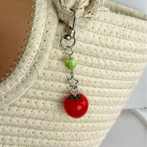 Frische Tomaten Handykette Süßer Harz Frucht Schlüsselanhänger Mit Herzperle Metall Stern Ring Für Tasche Anhänger Damen