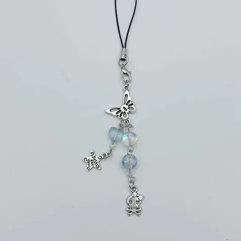 Y2K Gothic Star Beaded Phone Chain Alloy Butterfly Skull Cross Pendant Phone Charm For Women Girl Gift Accessory