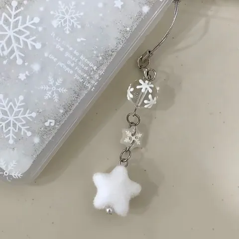 Handgefertigt Plüsch Stern Schneeflocke Perlen Handyanhänger Süß Winter Satinband Taschenanhänger Für Damen Taschenzubehör