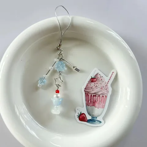Cute Ice Cream Beaded Phone Charm Handmade Soda Style Bag Pendant With Metal Spoon Fork Star For Women Girls Accessory