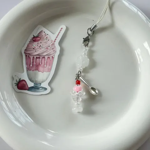 Cute Ice Cream Beaded Phone Charm Handmade Soda Style Bag Pendant With Metal Spoon Fork Star For Women Girls Accessory