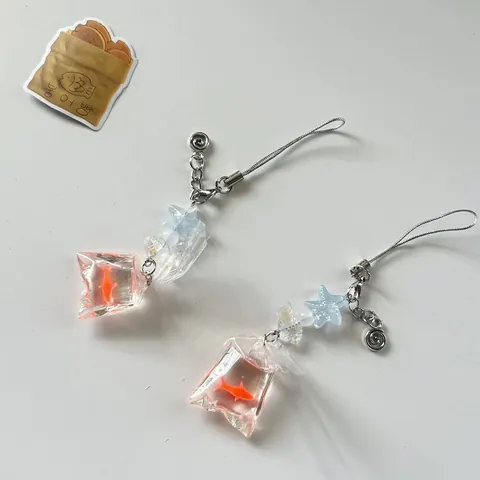 Catena per Cellulare in Resina Fatta a Mano a Forma di Sacchetto di Pesce Rosso Con Perline Simpatico Pendente a Stella Charms per Matrimonio Festa Donna