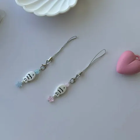 Cute Fish Star Phone Charm For Women Girls Alloy Plastic Beaded Mobile Phone Chain Strap Japanese Style Keychain Bag Pendant