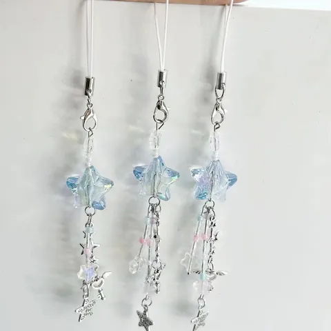 Irisierende Acryl Stern Handy Kette Perlen Metall Herz Anhänger Handy Strap Tasche Charm Für Damen Mädchen Dekorative Accessoires