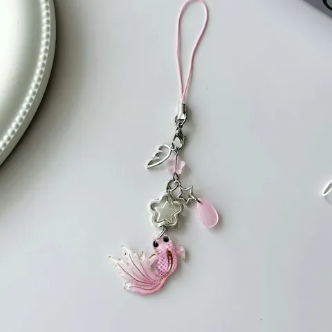 Ciondolo per Telefono a Forma di Pesce Koi Fatto a Mano Con Pendente a Stella e Ala in Resina Lega Accessori per Borse Donna