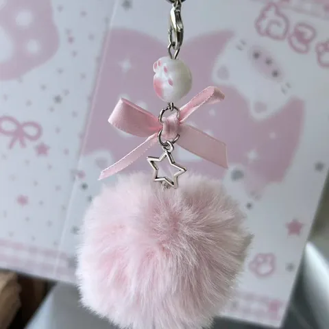Simpatico Portachiavi Pompon in Peluche Con Fiocco in Satin Zampa di Gatto Ciondolo in Metallo a Fiocco di Neve per Borsa Donna