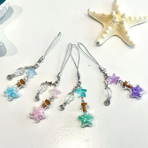 Colgante para Teléfono Botella de Deseos Estrella de Mar Concha Cuenta Pendentif para Bolso Estilo Oceano Lindo Vidrio Corcho Mujer