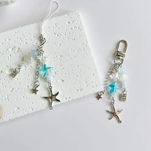 Marine Starfish Shell Beaded Phone Charm Keychain Alloy Resin Beads Bag Accessory For Women With Good Luck Plate Pendant